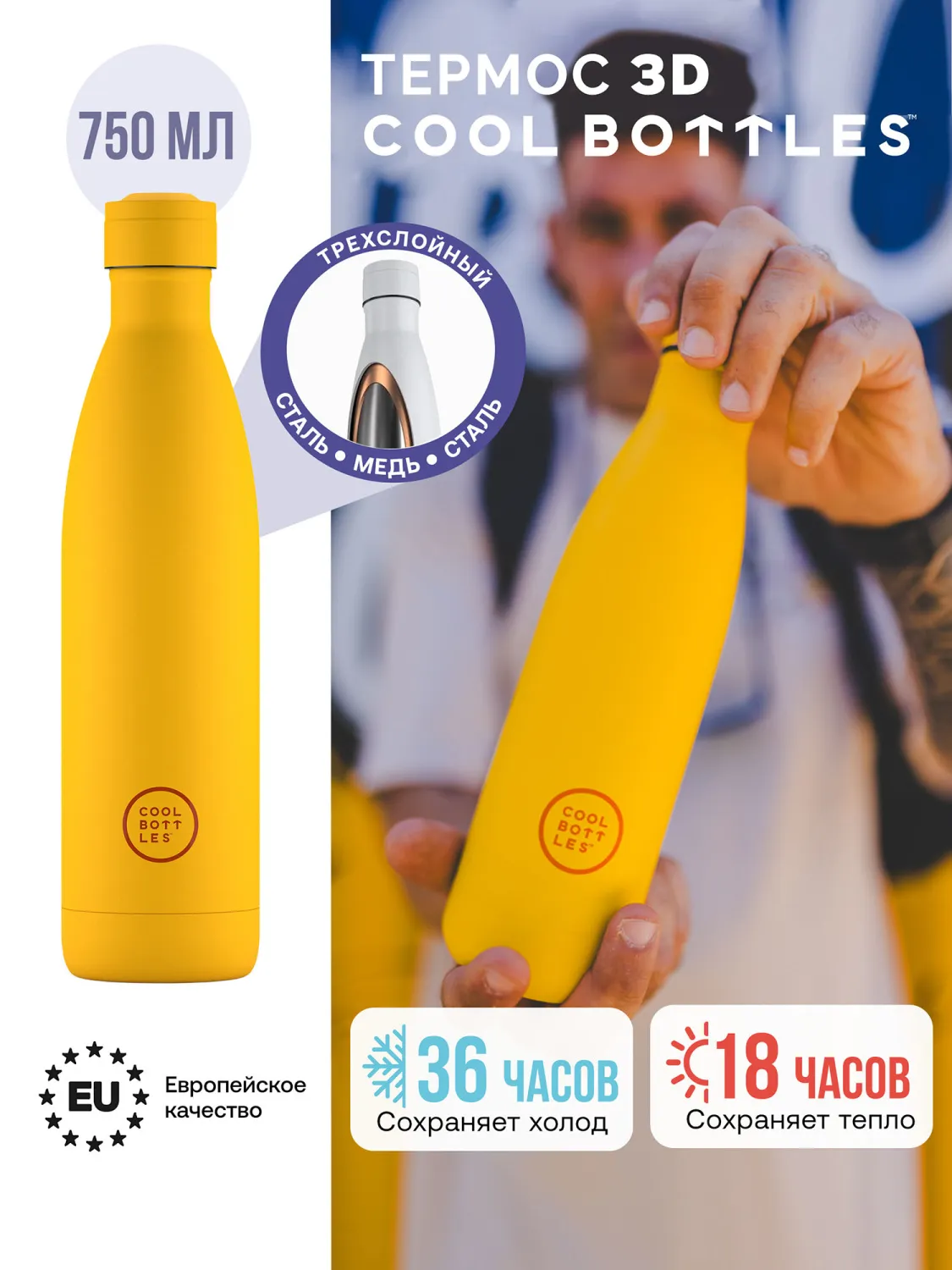 Термос Cool Bottles Vivid Yellow 750мл CB750VIY